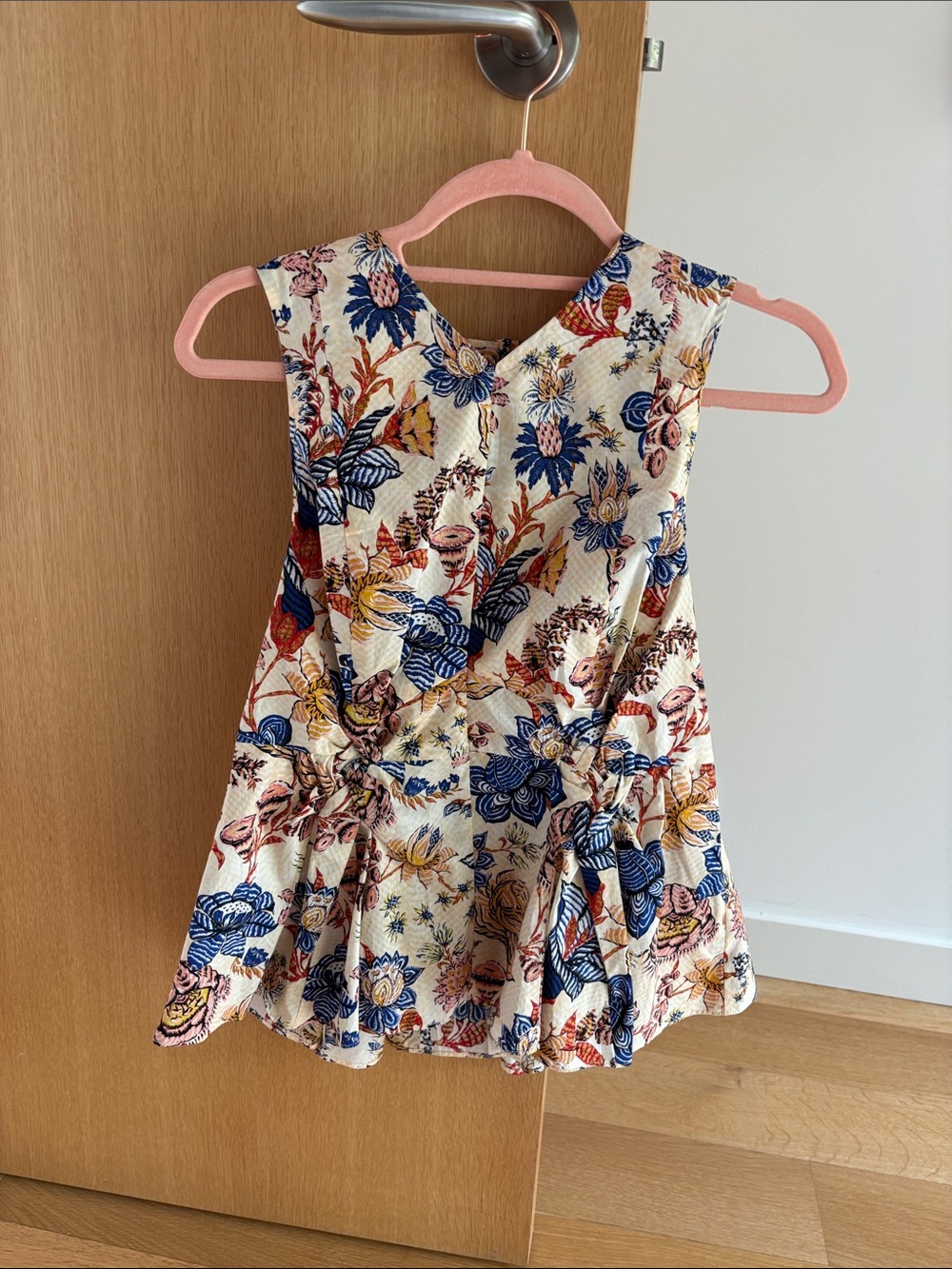 Ulla Johnson Cream Floral Sleeveless Top with Blue, Yellow and Rust Accents